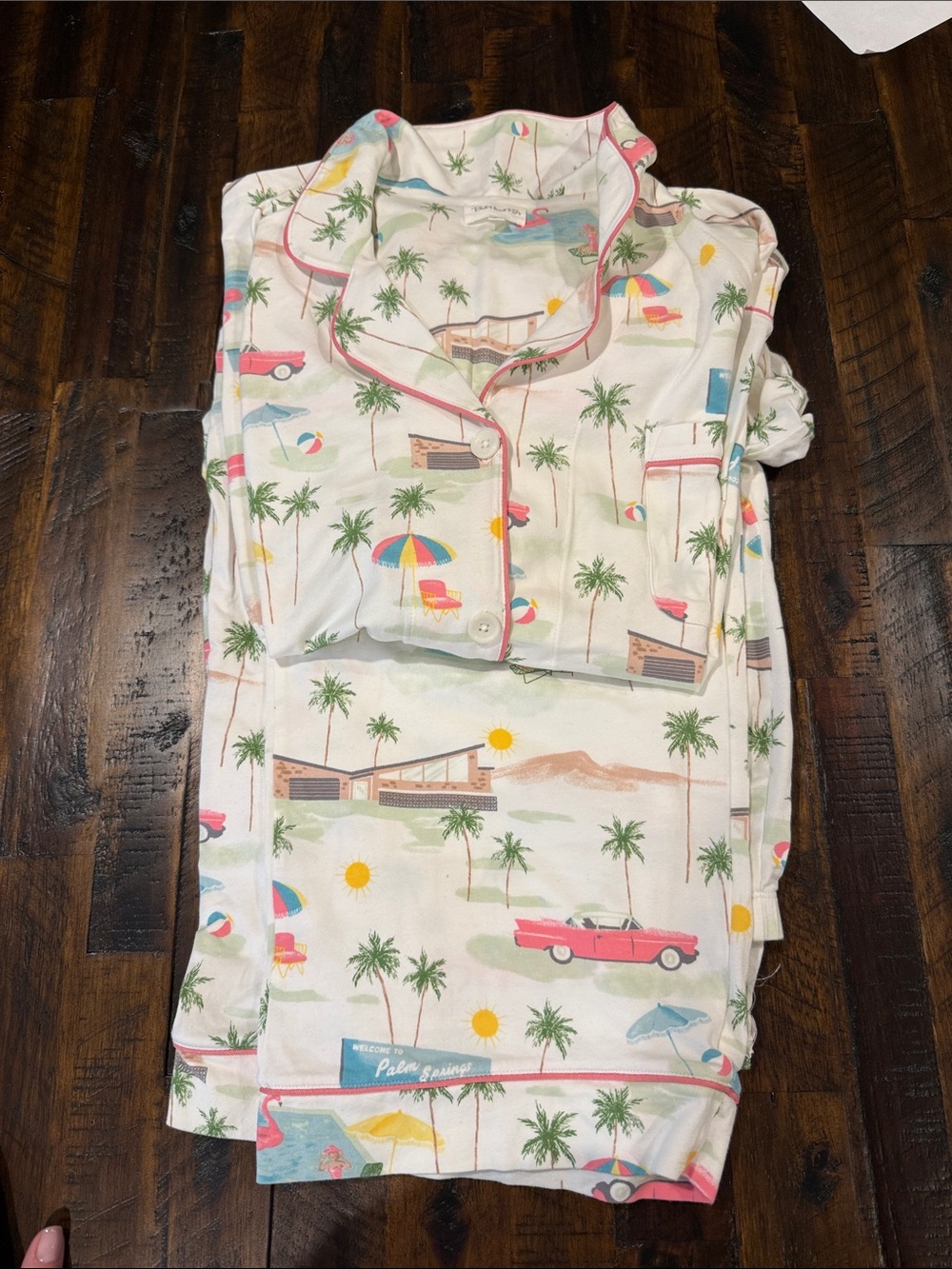 BedHead Cream Palm-Print Pajama Set with Pink Trim - Never worn